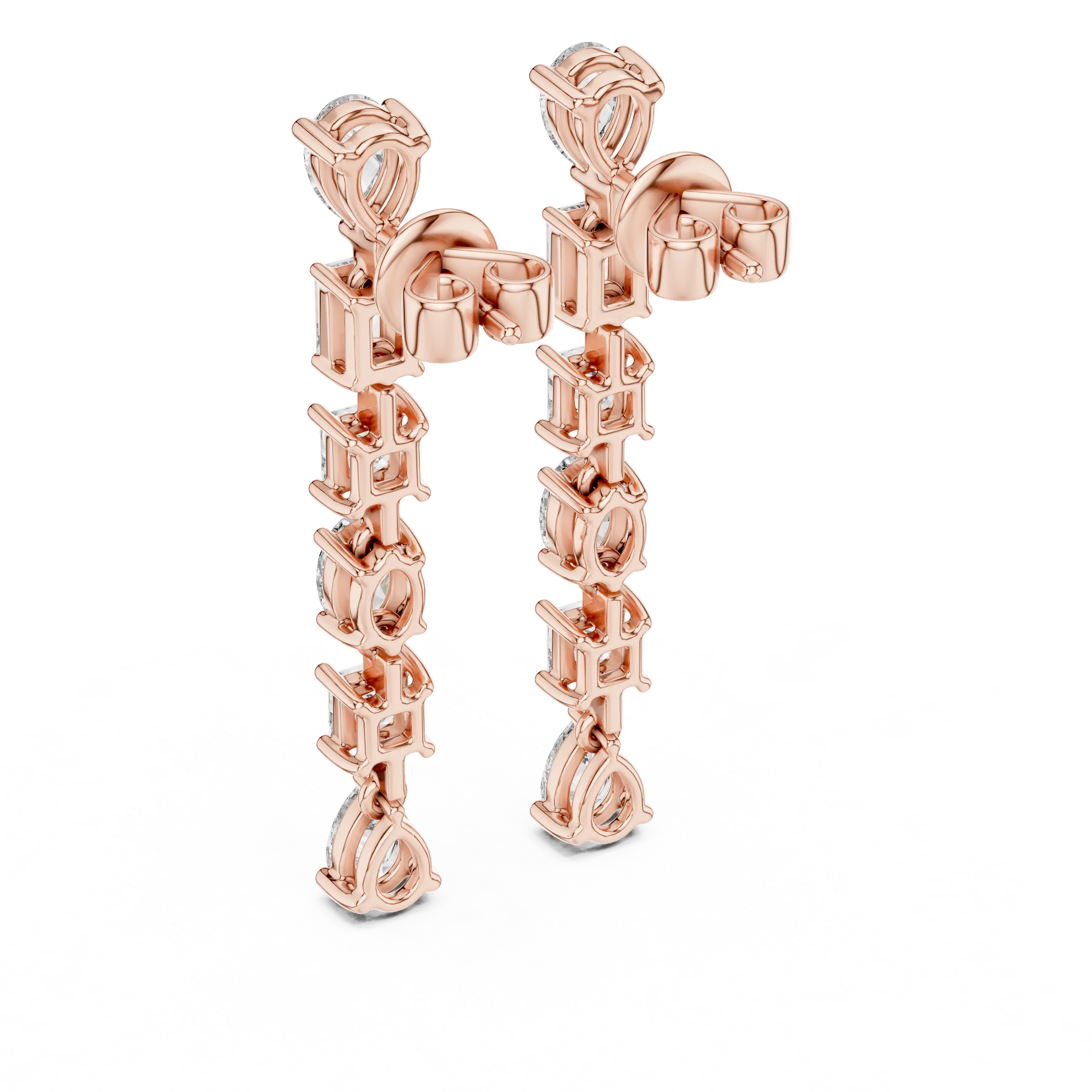Pair-Shot: Princess Cut Diamond Earrings with Drop Setting in 14k Rose Gold - Lab Grown - Driona Jewels