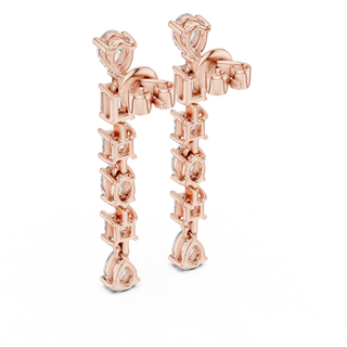 Pair-Shot: Princess Cut Diamond Earrings with Drop Setting in 14k Rose Gold - Lab Grown - Driona Jewels