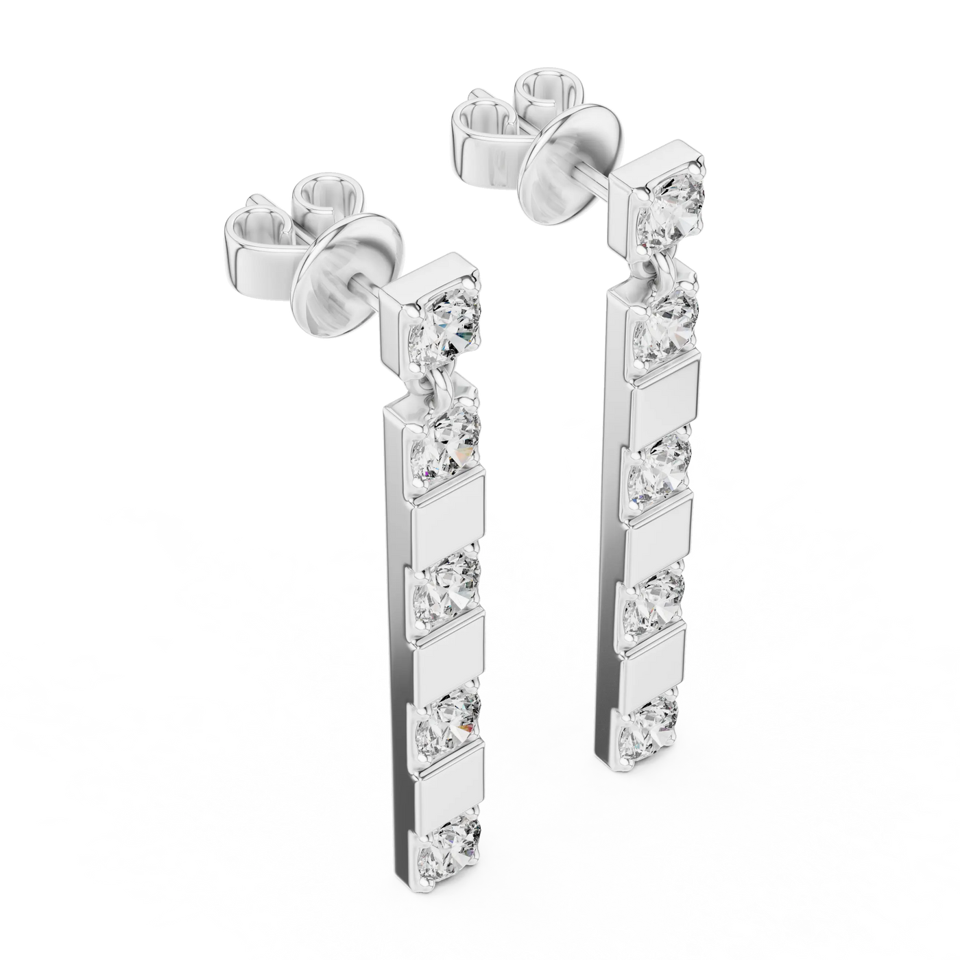 Pair-Shot: Princess Diamond Earrings with Drop Setting in 14k White Gold - Lab Grown - Driona Jewels