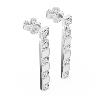 Pair-Shot: Princess Diamond Earrings with Drop Setting in 14k White Gold - Lab Grown - Driona Jewels