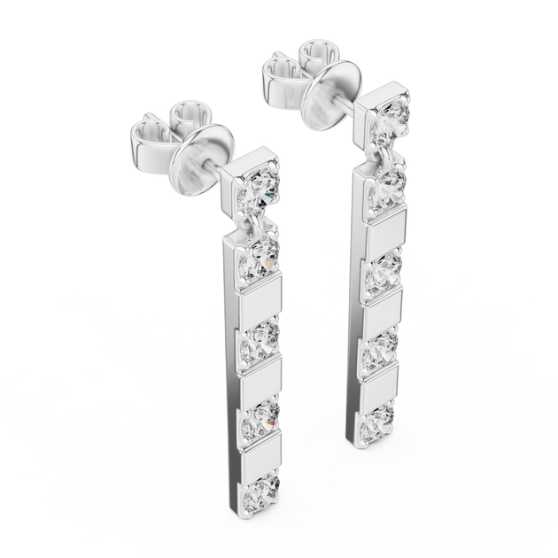 Pair-Shot: Princess Diamond Earrings with Drop Setting in 14k White Gold - Lab Grown - Driona Jewels