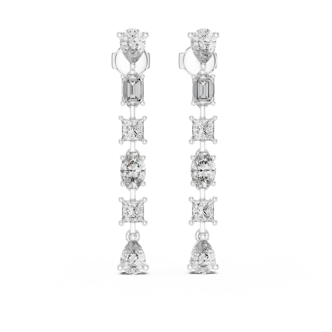 Pair Shot: Princess Cut Diamond Earrings with Drop Setting in 14k White Gold - Lab Grown - Driona Jewels