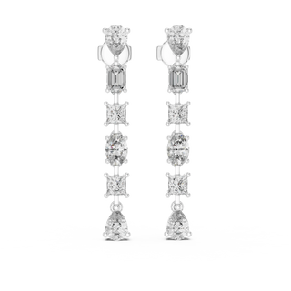 Pair Shot: Princess Cut Diamond Earrings with Drop Setting in 14k White Gold - Lab Grown - Driona Jewels