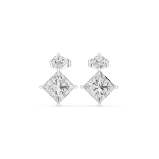 Pair Shot: Princess Diamond Earrings with Drop Setting in 14k White Gold - Lab Grown - Driona Jewels