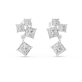 Pair Shot: Princess Diamond Earrings with Drop Setting in 14k White Gold - Lab Grown - Driona Jewels
