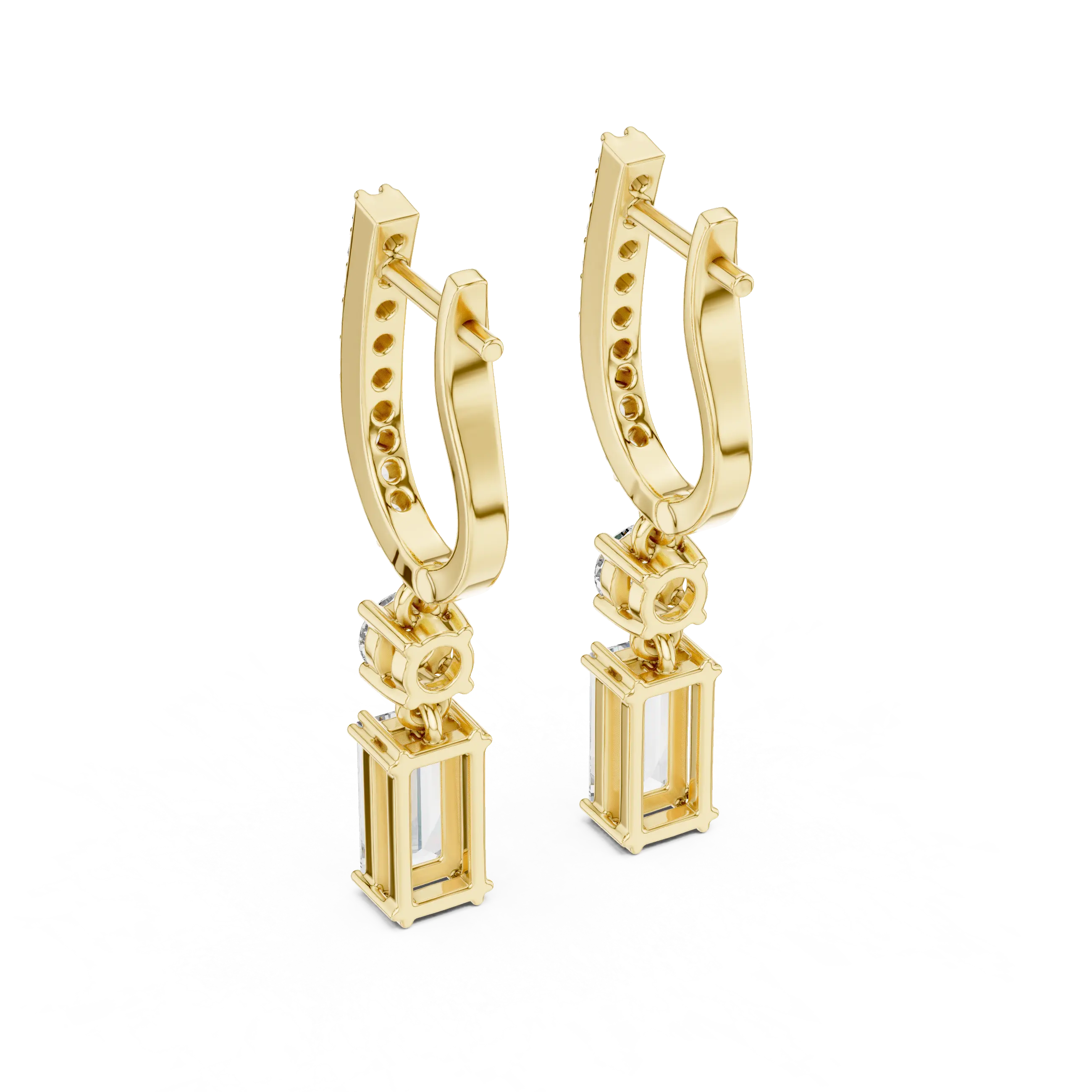 Pair Shot: Princess Cut Diamond Earrings with Drop Setting in 14k Yellow Gold - Lab Grown - Driona Jewels