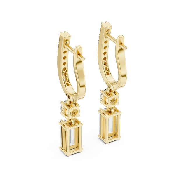 Pair Shot: Princess Cut Diamond Earrings with Drop Setting in 14k Yellow Gold - Lab Grown - Driona Jewels