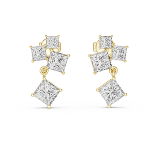 Pair Shot: Princess Diamond Earrings with Drop Setting in 14k Yellow Gold - Lab Grown - Driona Jewels