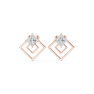 Pair Shot: Princess Diamond Earrings with Halo Setting in 14k Rose Gold - Lab Grown - Driona Jewels