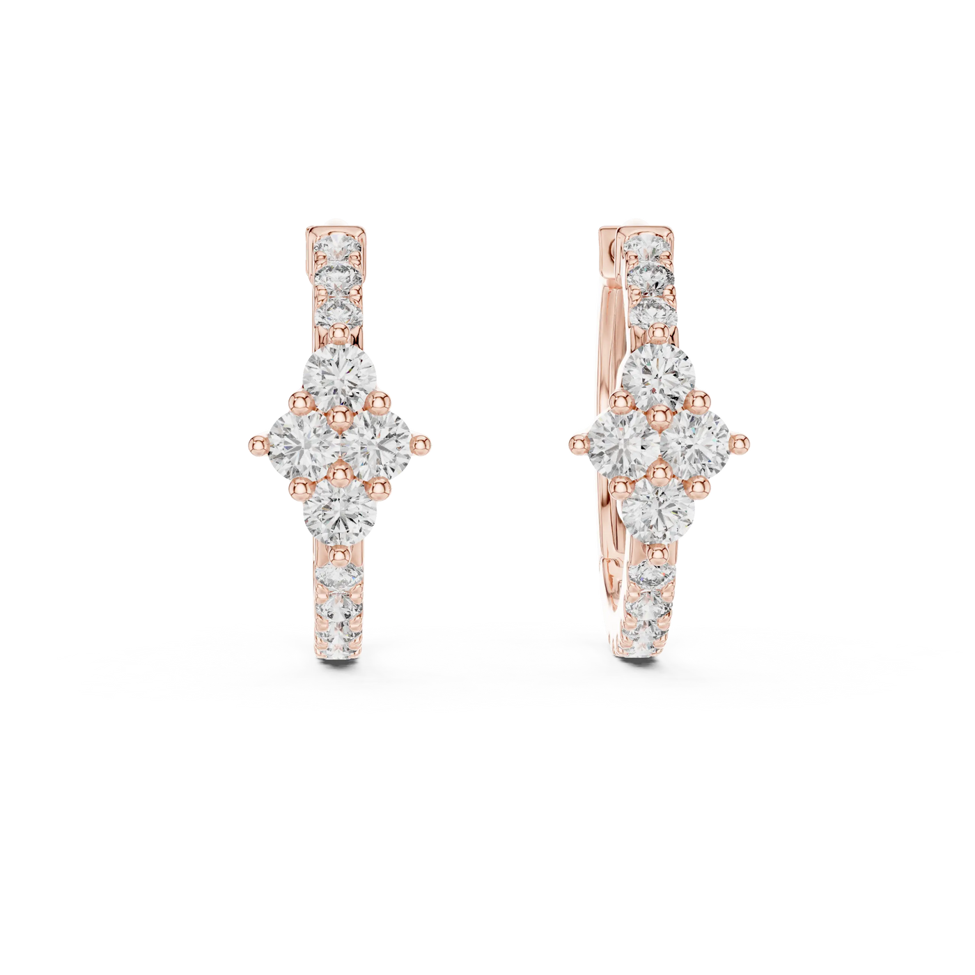 Pair Shot: Princess Diamond Earrings with Halo Setting in 14k Rose Gold - Lab Grown - Driona Jewels