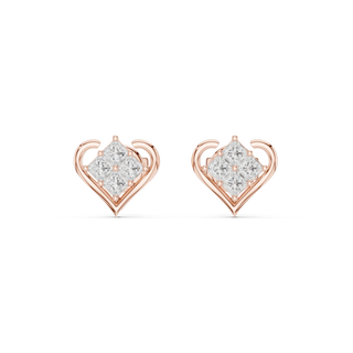 Pair-Shot: Princess Diamond Earrings with Halo Setting in 14k Rose Gold - Lab Grown - Driona Jewels