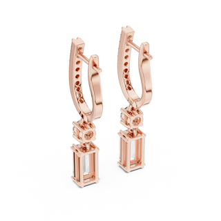 Pair Shot: Princess Cut Diamond Earrings with Halo Setting in 14k Rose Gold - Lab Grown - Driona Jewels