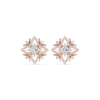 Pair Shot: Princess Diamond Earrings with Halo Setting in 14k Rose Gold - Lab Grown - Driona Jewels