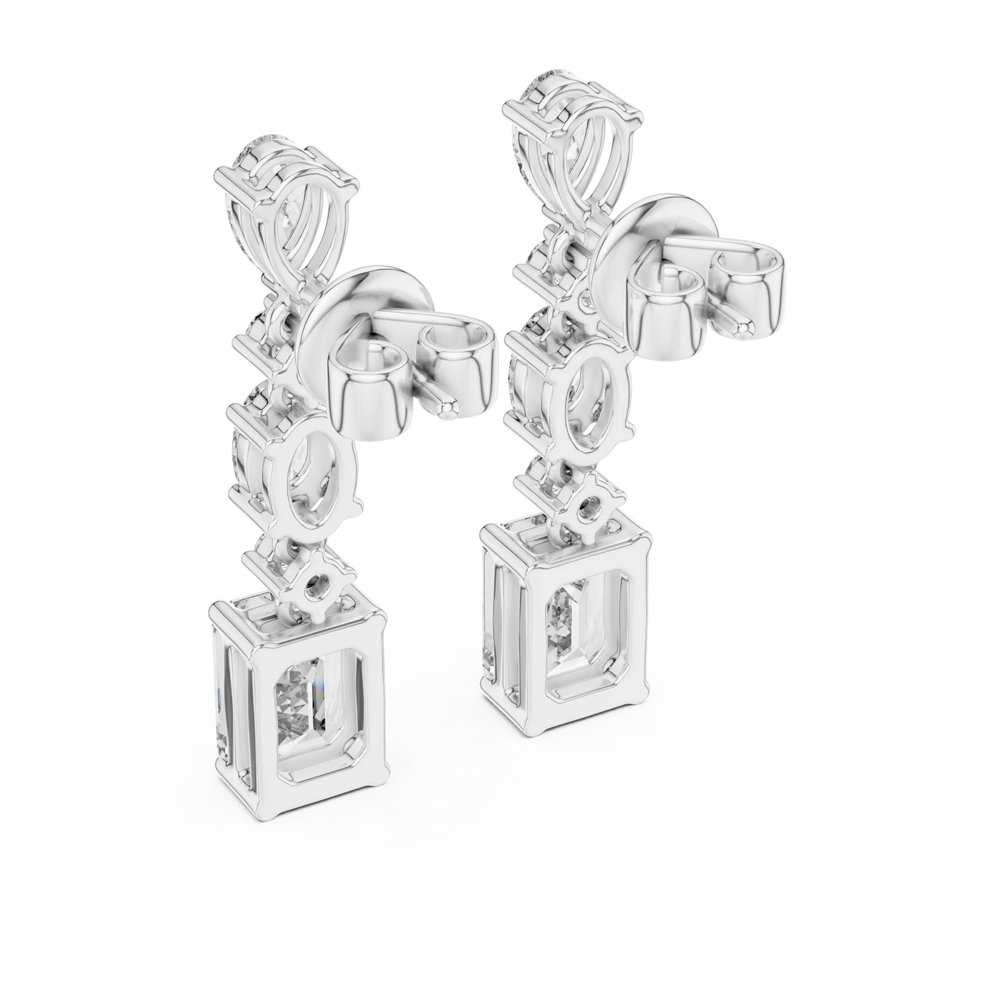 Pair-Shot: Princess Cut Diamond Earrings with Halo Setting in 14k White Gold - Lab Grown - Driona Jewels