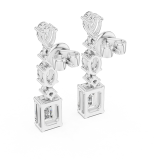 Pair-Shot: Princess Cut Diamond Earrings with Halo Setting in 14k White Gold - Lab Grown - Driona Jewels