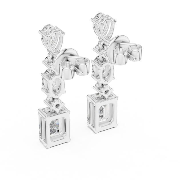 Pair-Shot: Princess Cut Diamond Earrings with Halo Setting in 14k White Gold - Lab Grown - Driona Jewels