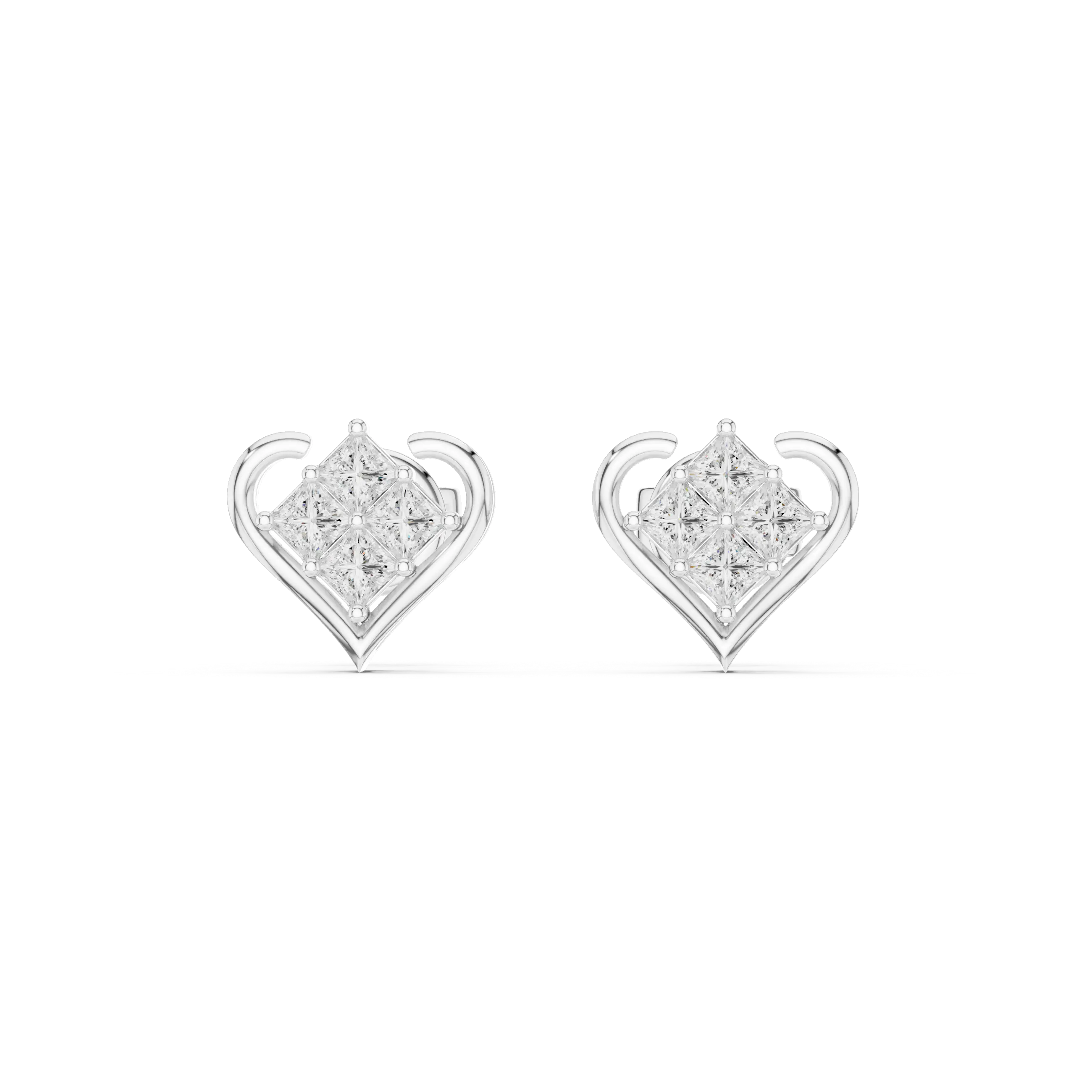 Pair-Shot: Princess Diamond Earrings with Halo Setting in 14k White Gold - Lab Grown - Driona Jewels