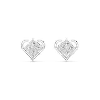 Pair-Shot: Princess Diamond Earrings with Halo Setting in 14k White Gold - Lab Grown - Driona Jewels
