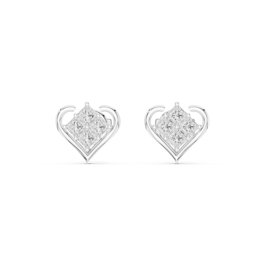 Pair-Shot: Princess Diamond Earrings with Halo Setting in 14k White Gold - Lab Grown - Driona Jewels