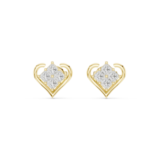 Pair-Shot: Princess Diamond Earrings with Halo Setting in 14k Yellow Gold - Lab Grown - Driona Jewels