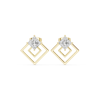 Pair Shot: Princess Diamond Earrings with Halo Setting in 14k Yellow Gold - Lab Grown - Driona Jewels
