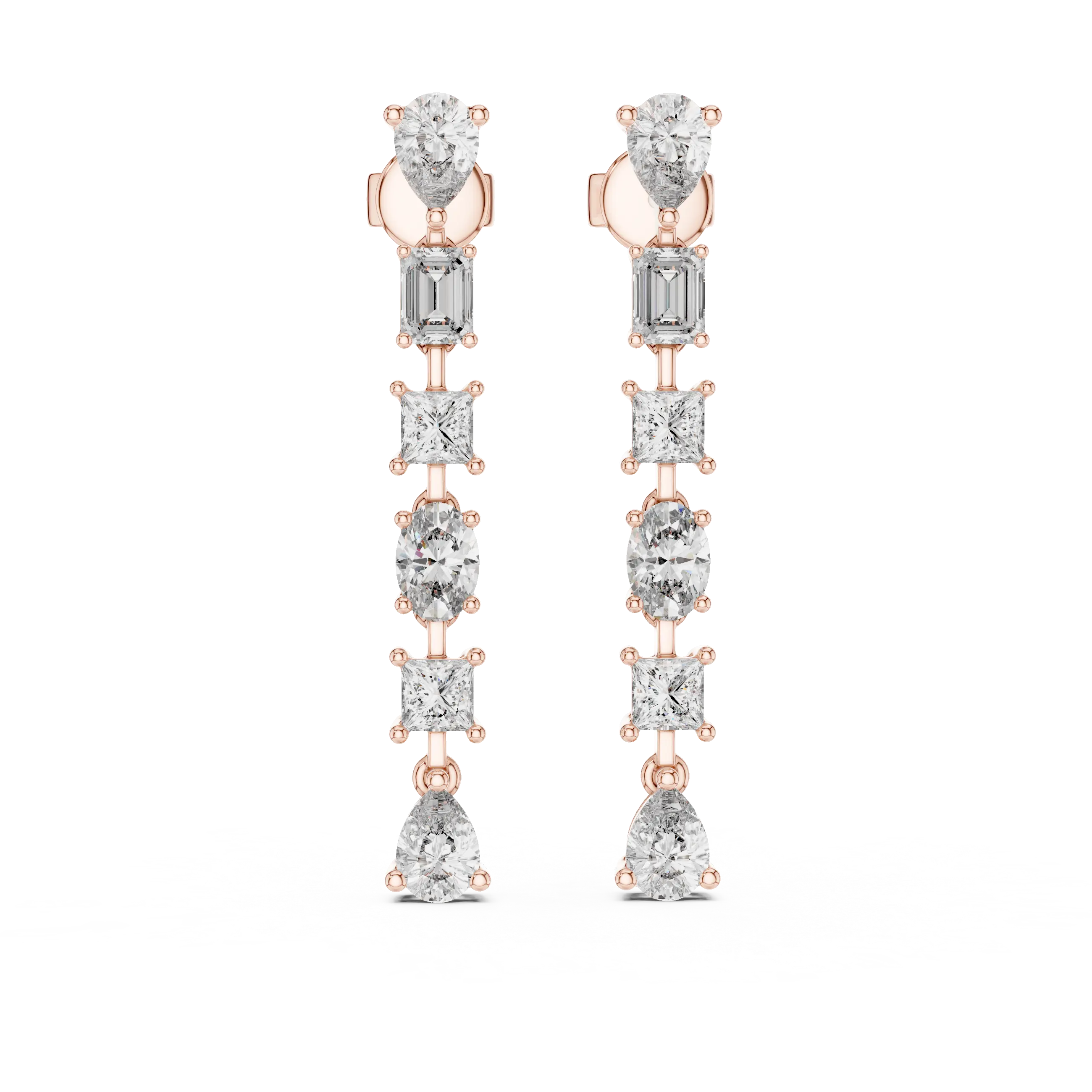 Pair Shot: Princess Cut Diamond Earrings with Pave Setting in 14k Rose Gold - Lab Grown - Driona Jewels