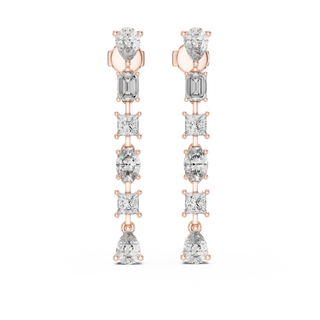 Pair Shot: Princess Cut Diamond Earrings with Pave Setting in 14k Rose Gold - Lab Grown - Driona Jewels