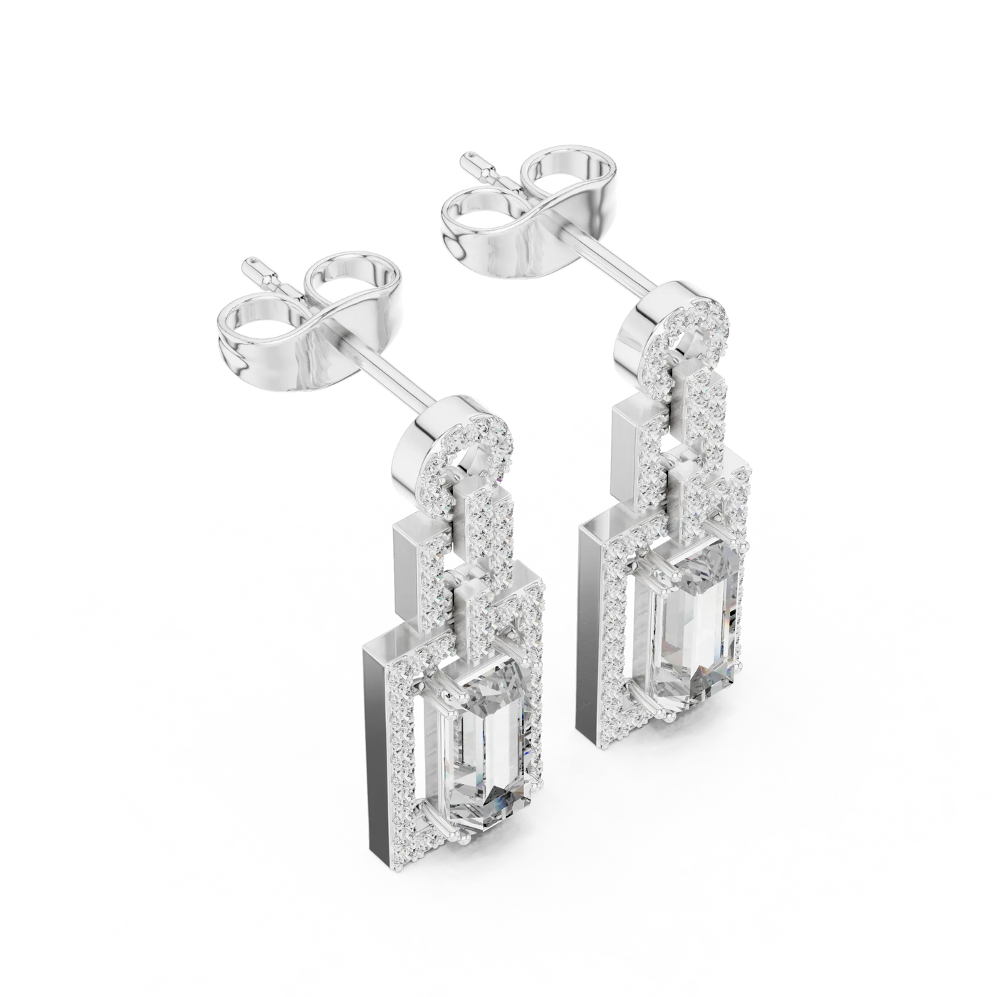 Pair-shot: Princess Diamond Earrings with Pave Setting in 14k White Gold - Lab Grown - Driona Jewels