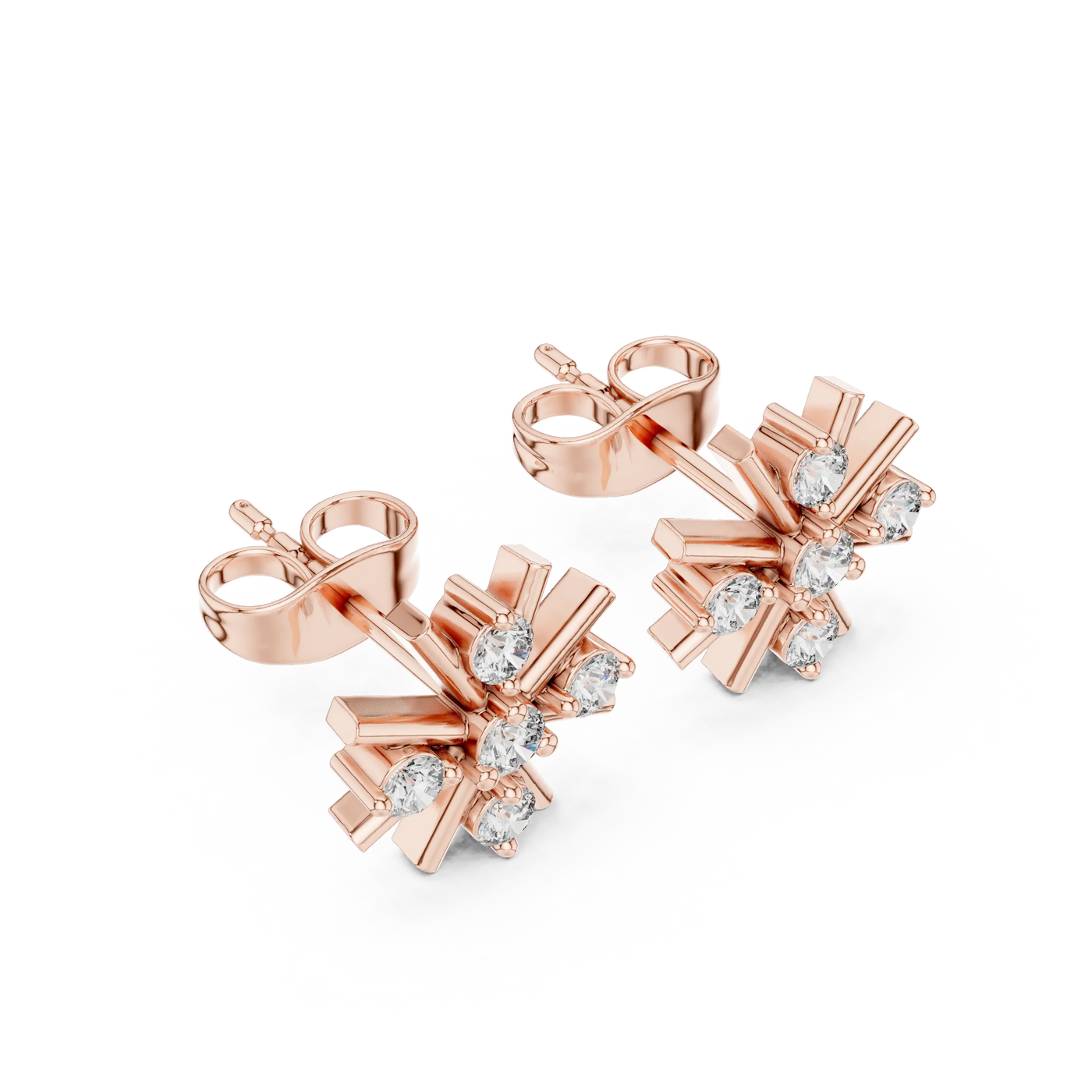 Pair Shot: Princess Diamond Earrings with Prong Setting in 14k Rose Gold - Lab Grown - Driona Jewels