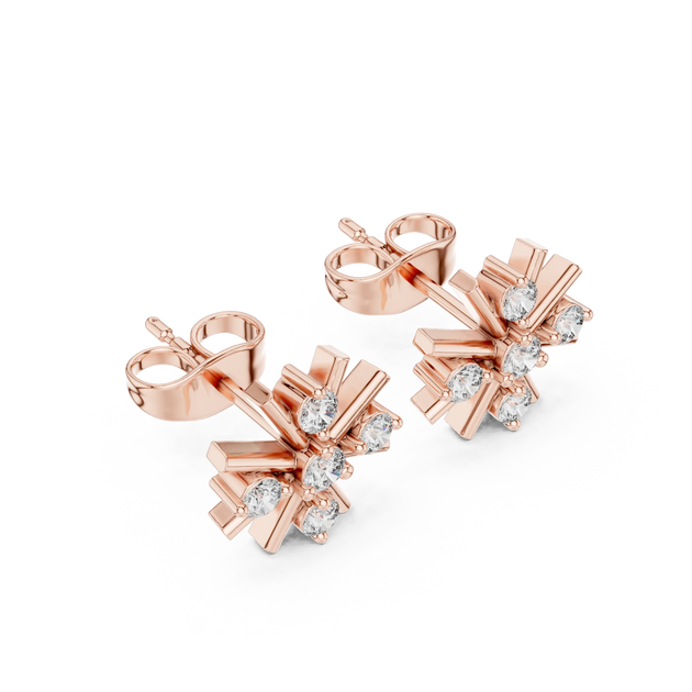Pair Shot: Princess Diamond Earrings with Prong Setting in 14k Rose Gold - Lab Grown - Driona Jewels