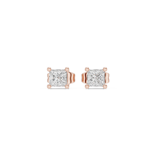 Pair Shot: Princess Diamond Studs with Prong Setting in 14k Rose Gold - Lab Grown - Driona Jewels
