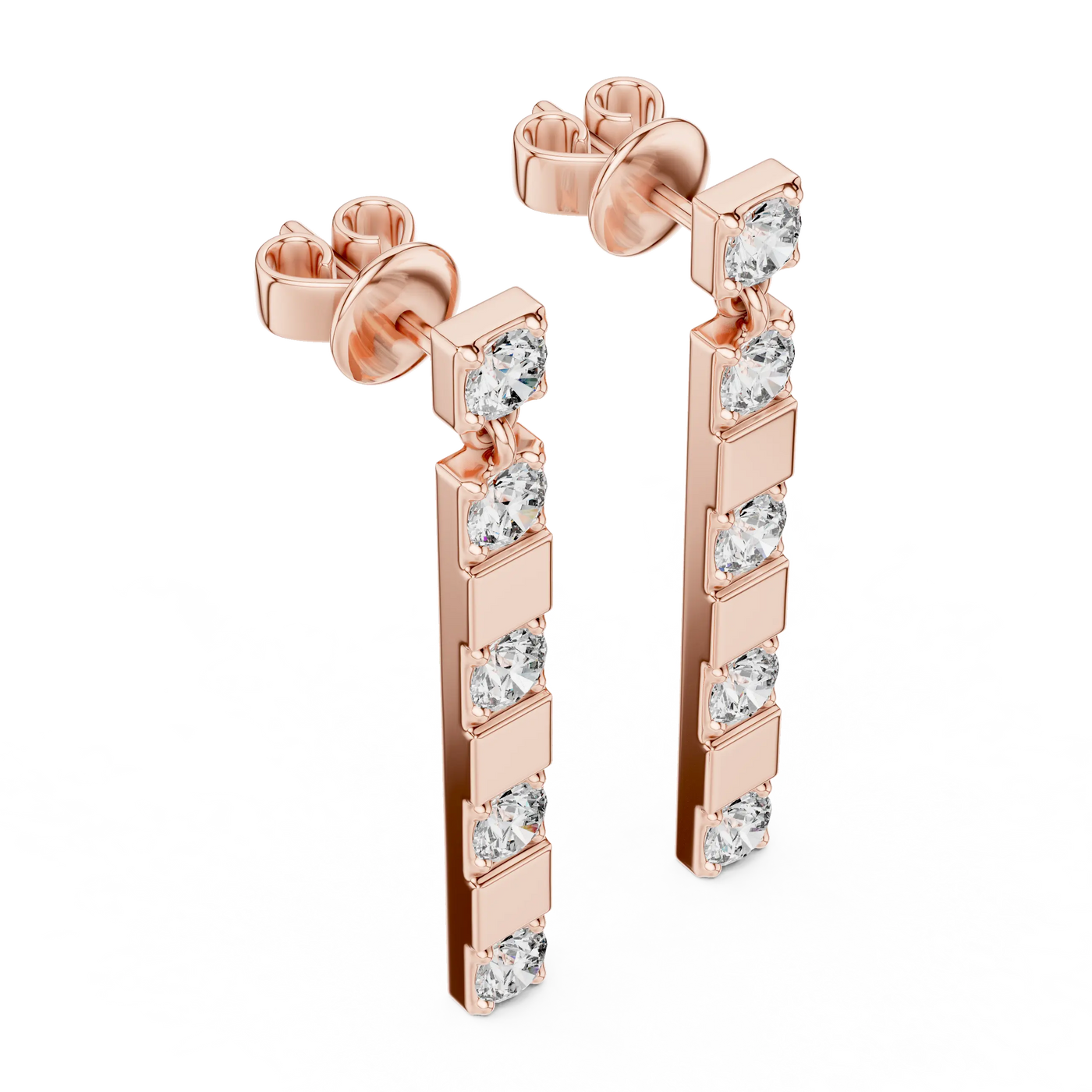 Pair Shot: Princess Diamond Earrings with Prong Setting in 14k Rose Gold - Lab Grown - Driona Jewels