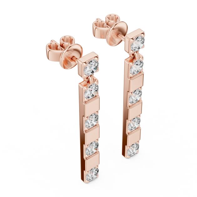 Pair Shot: Princess Diamond Earrings with Prong Setting in 14k Rose Gold - Lab Grown - Driona Jewels