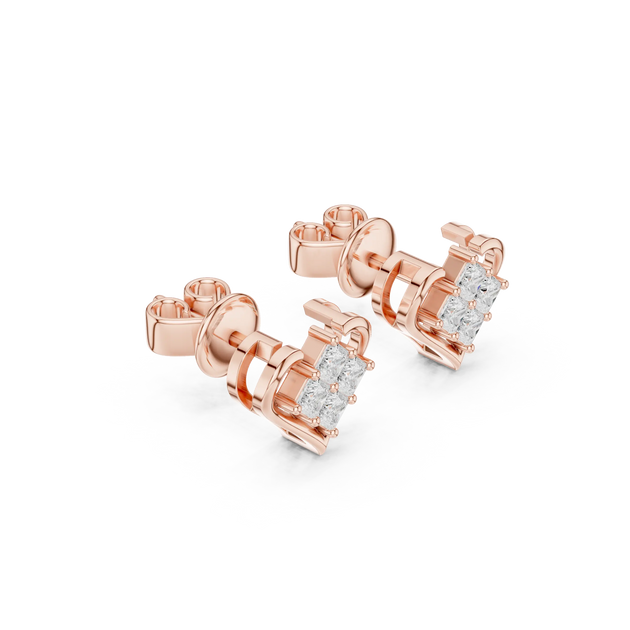 Pair Shot: Princess Diamond Earrings with Prong Setting in 14k Rose Gold - Lab Grown - Driona Jewels