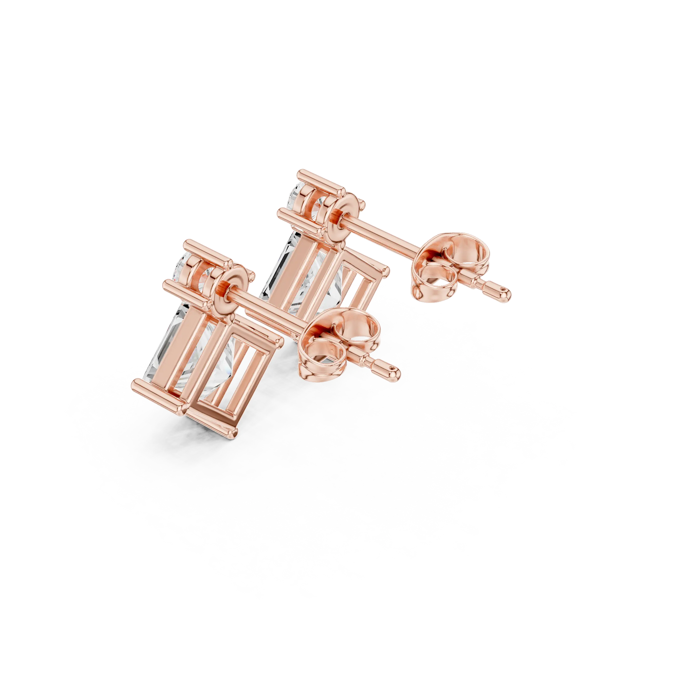 Pair Shot: Princess Diamond Earrings with Prong Setting in 14k Rose Gold - Lab Grown - Driona Jewels