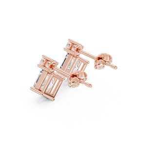 Pair Shot: Princess Diamond Earrings with Prong Setting in 14k Rose Gold - Lab Grown - Driona Jewels