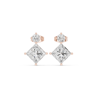 Pair Shot: Princess Diamond Earrings with Prong Setting in 14k Rose Gold - Lab Grown - Driona Jewels