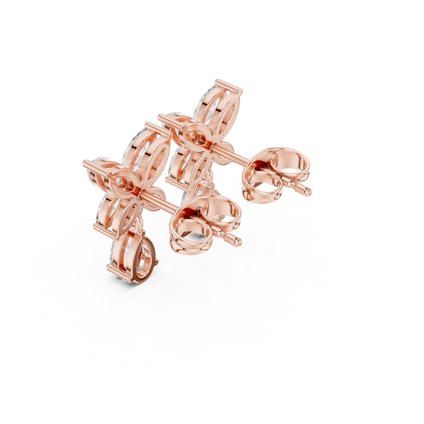 Prong-Detail: Princess Diamond Earrings with Prong Setting in 14k Rose Gold - Lab Grown - Driona Jewels
