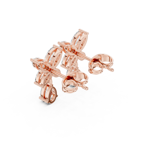 Prong-Detail: Princess Diamond Earrings with Prong Setting in 14k Rose Gold - Lab Grown - Driona Jewels