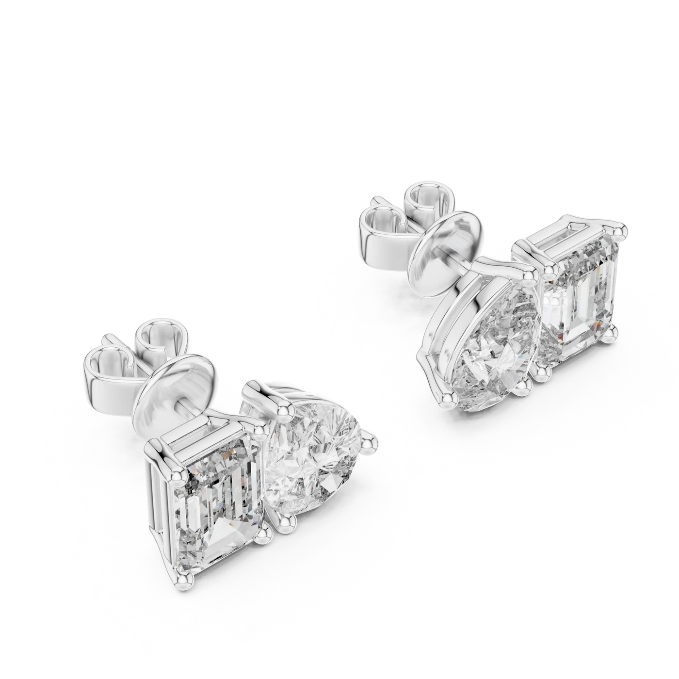 Pair-Shot: Princess Diamond Earrings with Prong Setting in 14k White Gold - Lab Grown - Driona Jewels