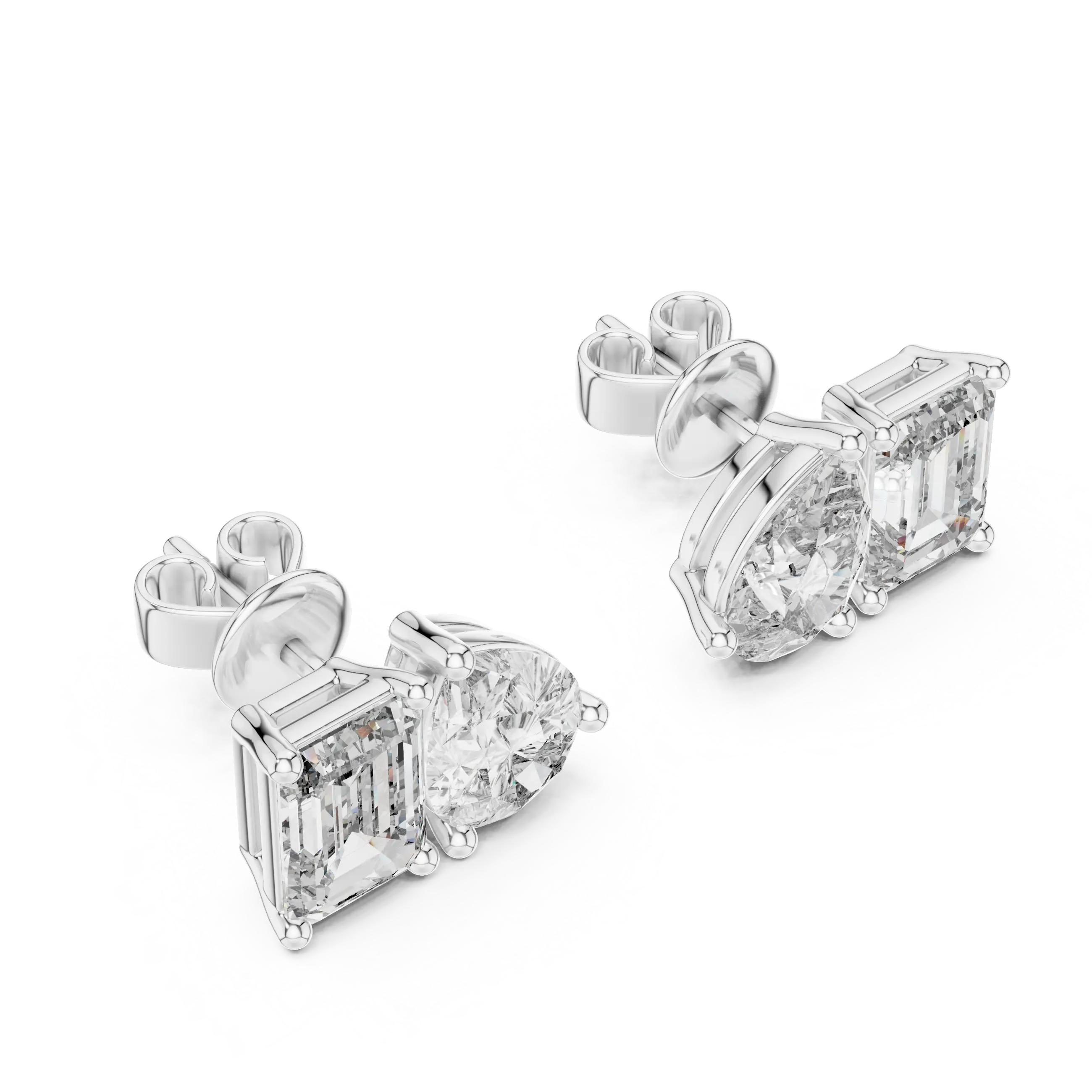 Pair-Shot: Princess Diamond Earrings with Prong Setting in 14k White Gold - Lab Grown - Driona Jewels