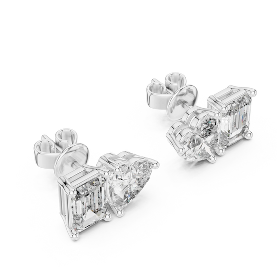 Pair-Shot: Princess Diamond Earrings with Prong Setting in 14k White Gold - Lab Grown - Driona Jewels