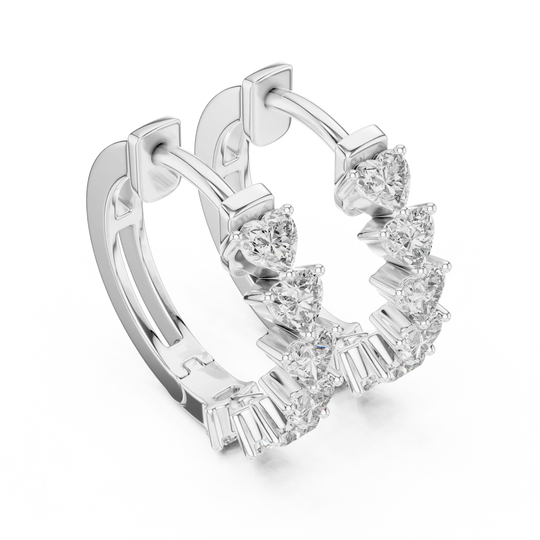 Three-quarter View: Princess Cut Diamond Earrings with Prong Setting in 14k White Gold - Lab Grown - Driona Jewels