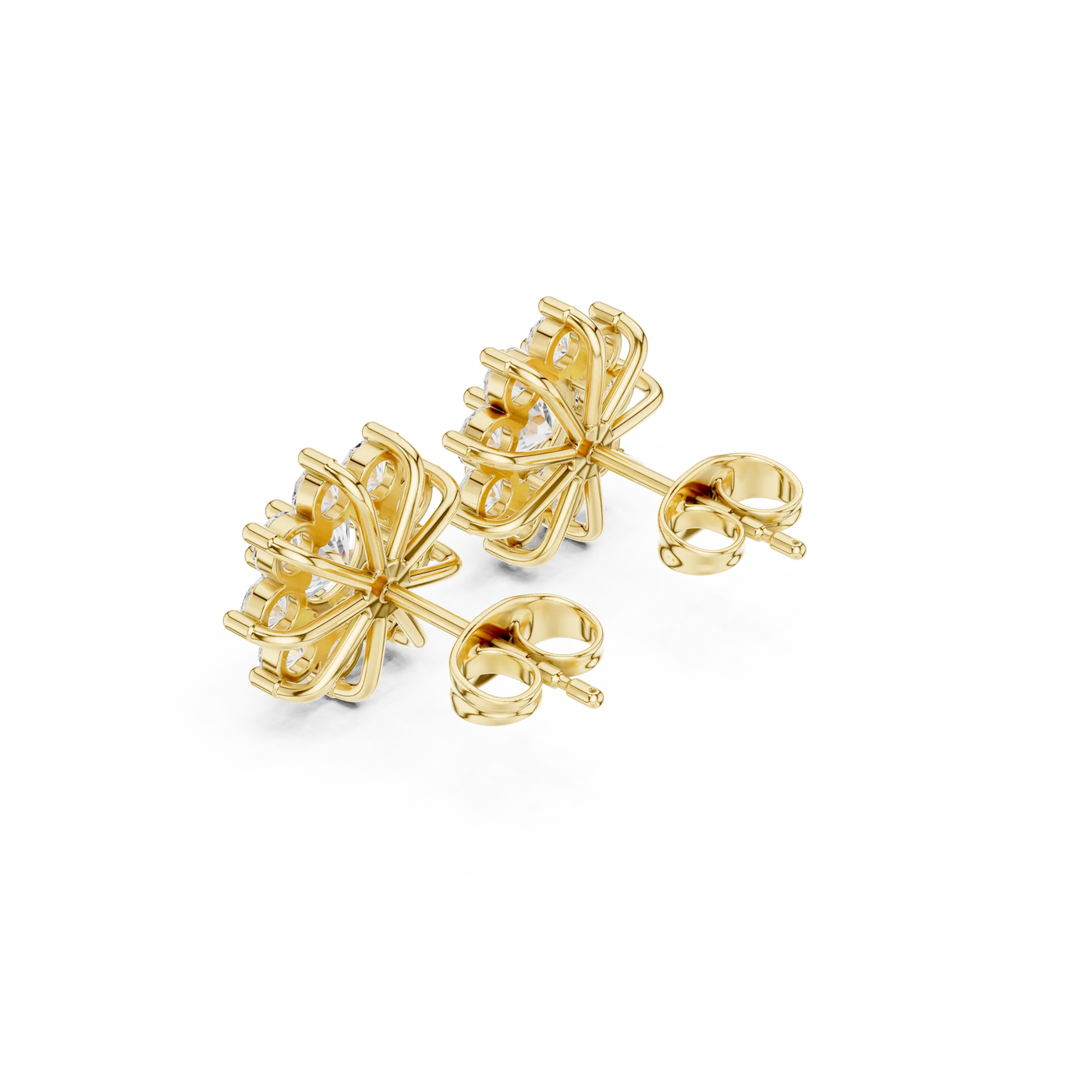 Back-View: Princess Diamond Earrings with Prong Setting in 14k Yellow Gold - Lab Grown - Driona Jewels