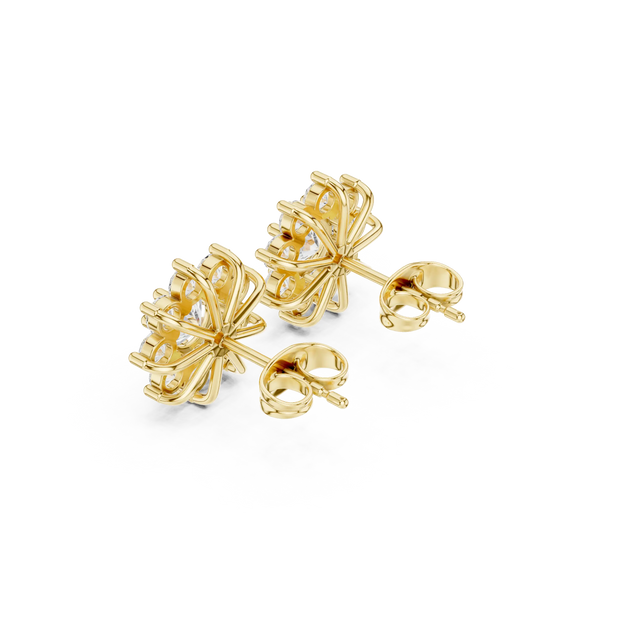 Back-View: Princess Diamond Earrings with Prong Setting in 14k Yellow Gold - Lab Grown - Driona Jewels