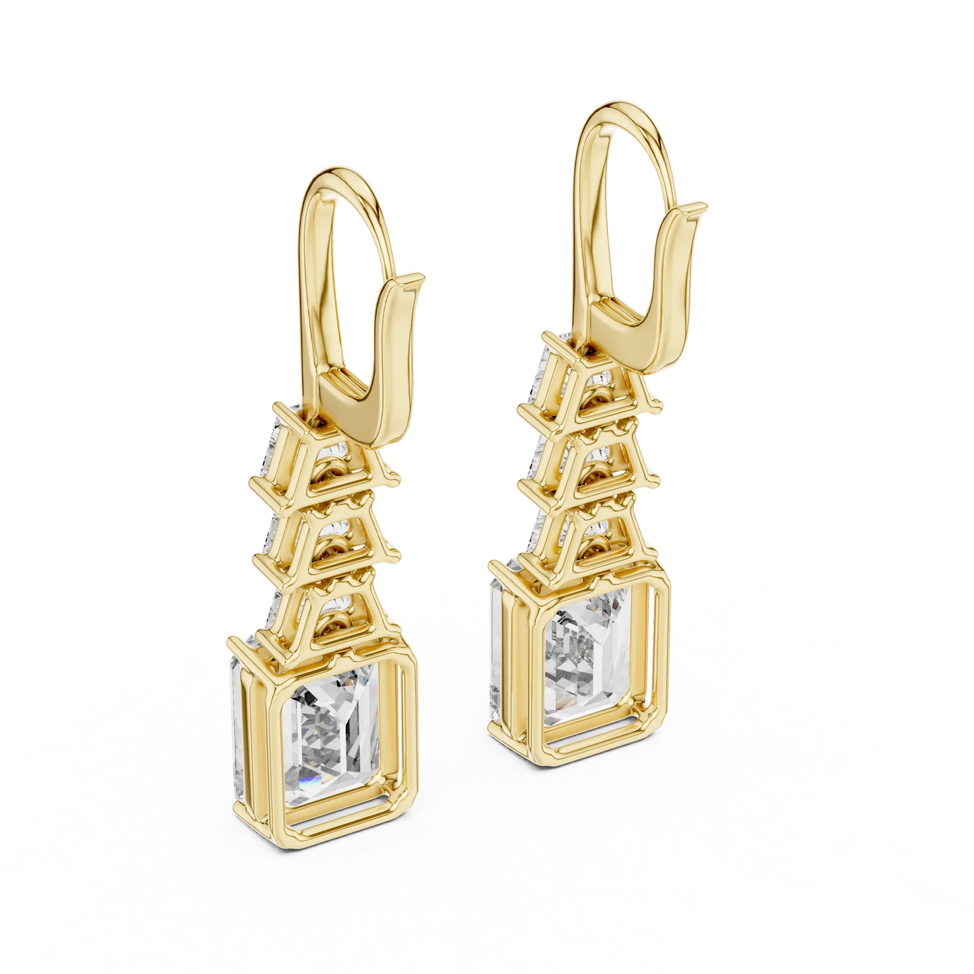 Pair-Shot: Princess Diamond Earrings with Prong Setting in 14k Yellow Gold - Lab Grown - Driona Jewels