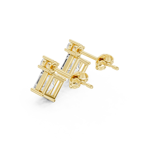 Pair Shot: Princess Cut Diamond Earrings with Prong Setting in 14k Yellow Gold - Lab Grown - Driona Jewels