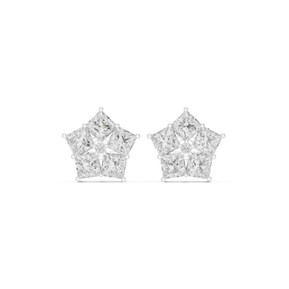 Pair-Shot: Princess Diamond Earrings with Star Setting in 14k White Gold - Lab Grown - Driona Jewels