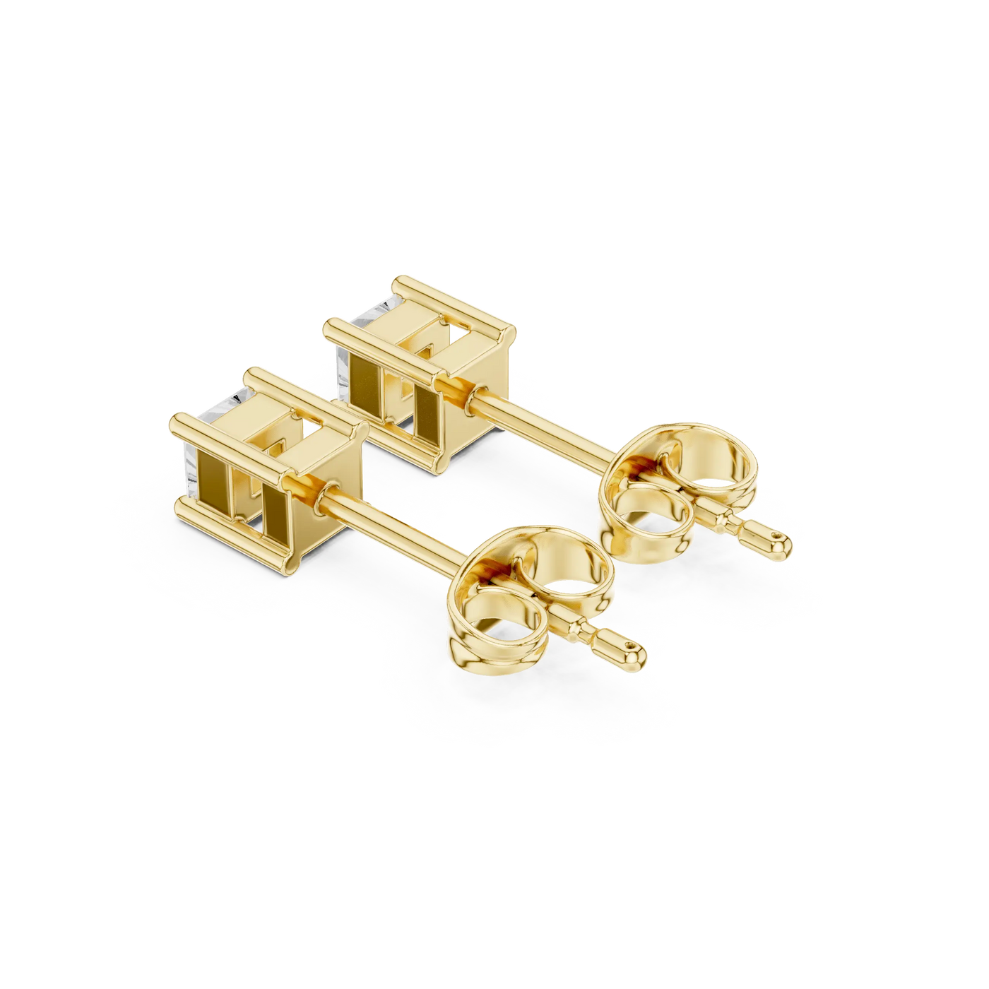 Pair-shot: Princess Cut Diamond Earrings with Stud Setting in 14k Gold - Lab Grown - Driona Jewels