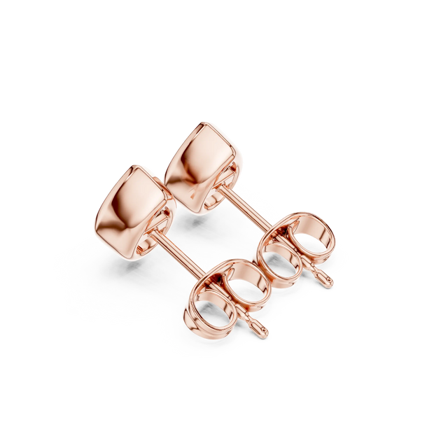 Back-View: Princess Cut Diamond Earrings with Stud Setting in 14k Rose Gold - Lab Grown - Driona Jewels